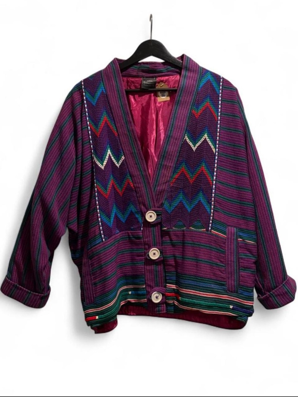 VINTAGE 80s Traditional Guatemalan Women’s Embroidered Button-FroJacket